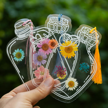 Dried Flower Bookmark DIY Kit - Includes Pressed Flowers, Transparent Bottle Jar Sheets, Tassels, Tweezers, Stickers - Complete Arts Crafts Set to Make Unique, Personalised Bookmarks - Great Gift Idea