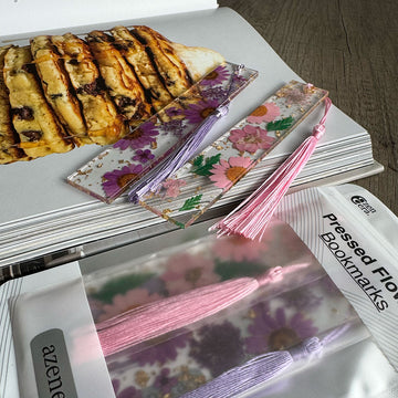 Pressed Flower Bookmarks (2 Pack) Clear Dried Floral Resin with Tassels Handmade Gift for Women, Students, Bookworms, Book Lovers, Accessories to Increase Reading Interest