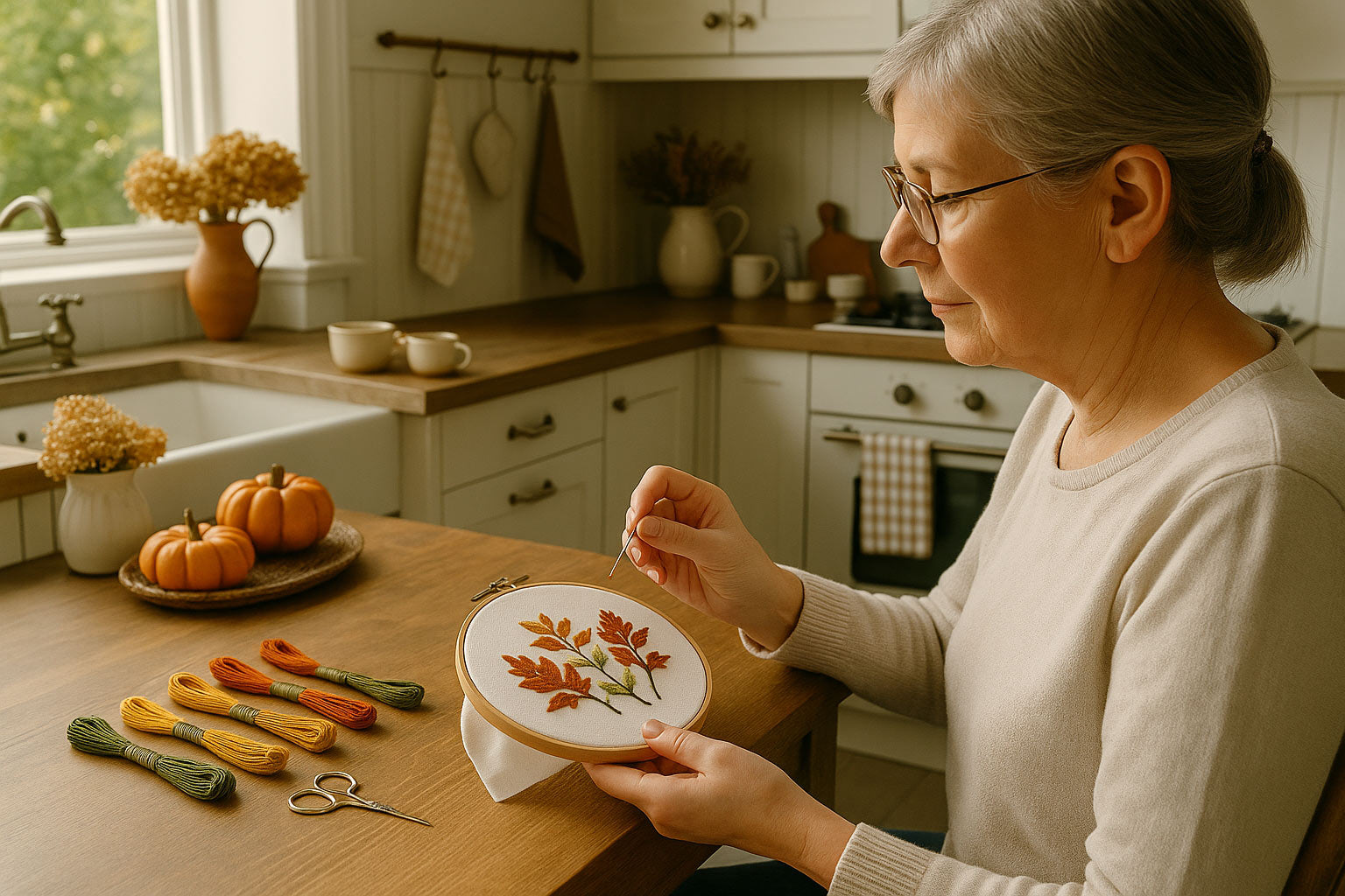 Stitching Shadows: Embroidered Silhouettes of Autumn Plants