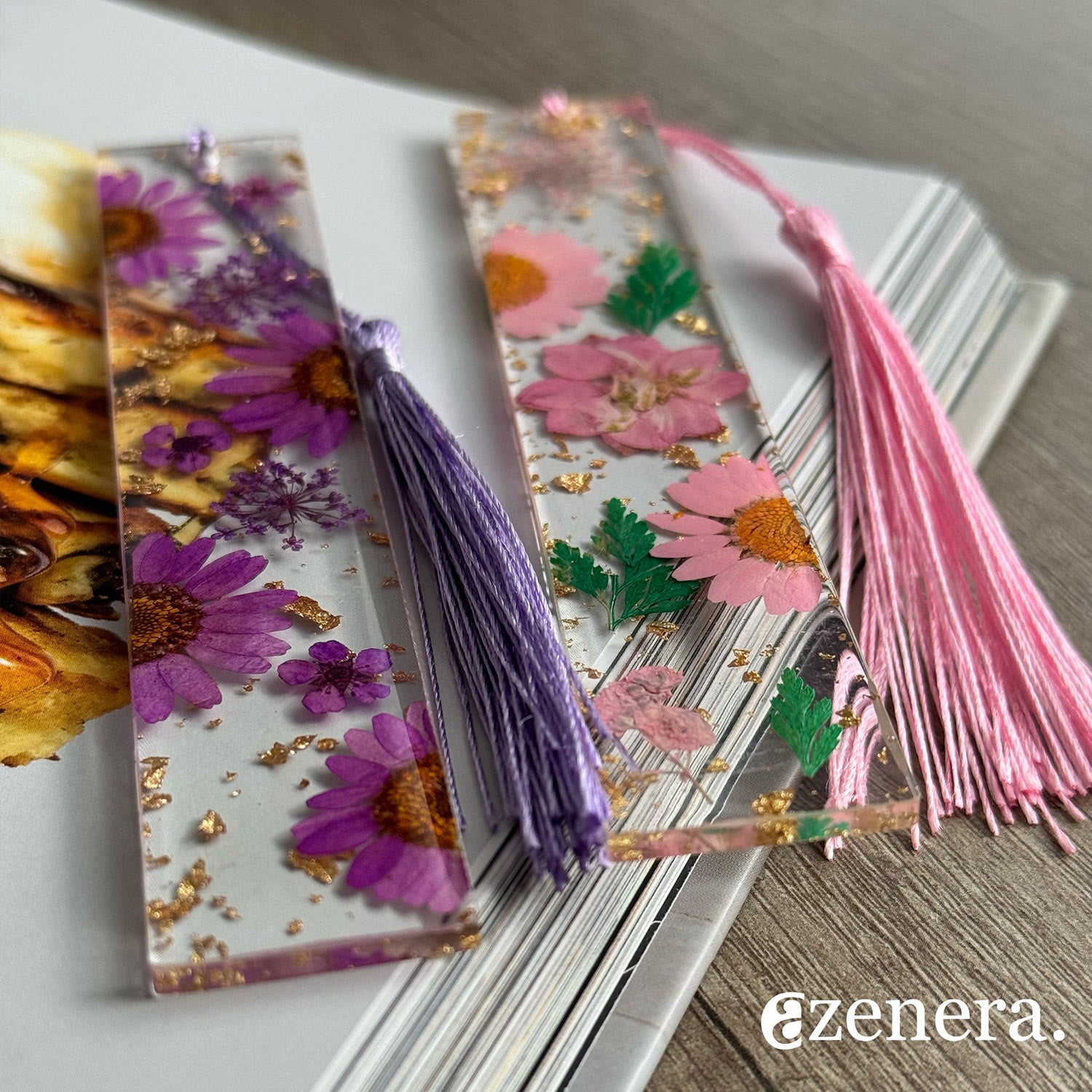 Pressed Flower Bookmarks (2 Pack) Clear Dried Floral Resin with Tassels Handmade Gift for Women, Students, Bookworms, Book Lovers, Accessories to Increase Reading Interest